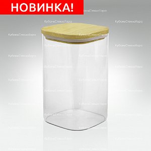 Банка 1,1 л стеклянная квадратная с бамбуковой крышкой оптом и по оптовым ценам в Воронеже