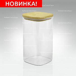 Банка 1,35 л стеклянная квадратная с бамбуковой крышкой оптом и по оптовым ценам в Воронеже