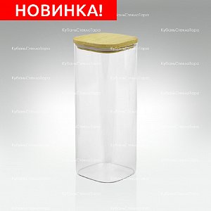 Банка 1,9 л стеклянная квадратная с бамбуковой крышкой оптом и по оптовым ценам в Воронеже